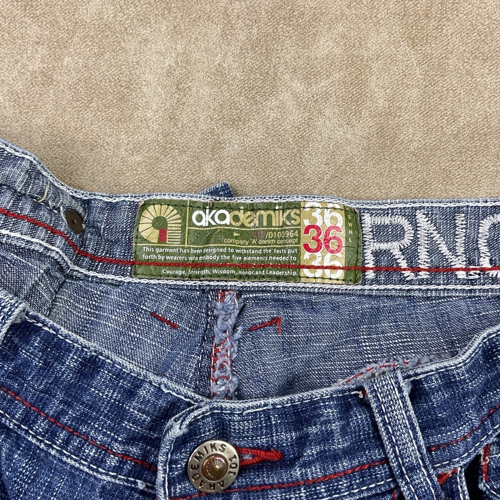 Vintage Y2K Akademiks Jeans 36x29 Embroidered Striped Punk Grunge Denim Pant - Picture 4 of 12